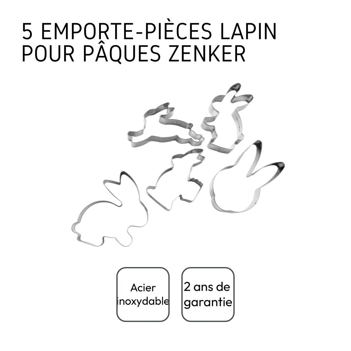 Set de 5 emporte-pièces en forme de lapin de pâques gris, ZENKER