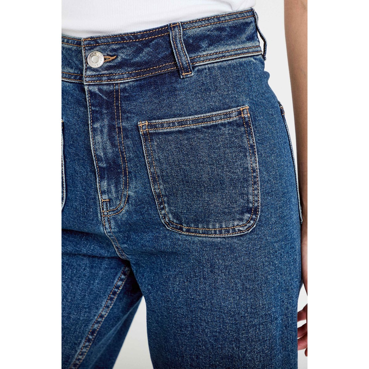 Jean wide leg cropped taille haute denim stone, CACHE CACHE