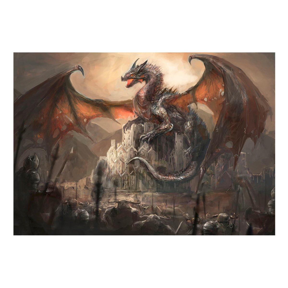 Papier peint intissé panoramique Fantaisie Dragon castle multicouleur, EDEN