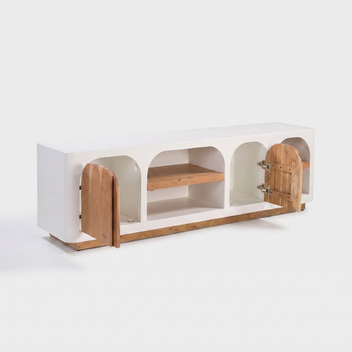 Meuble TV en plâtre 180 cm - FIRA blanc cassé, MAISON PAVANE