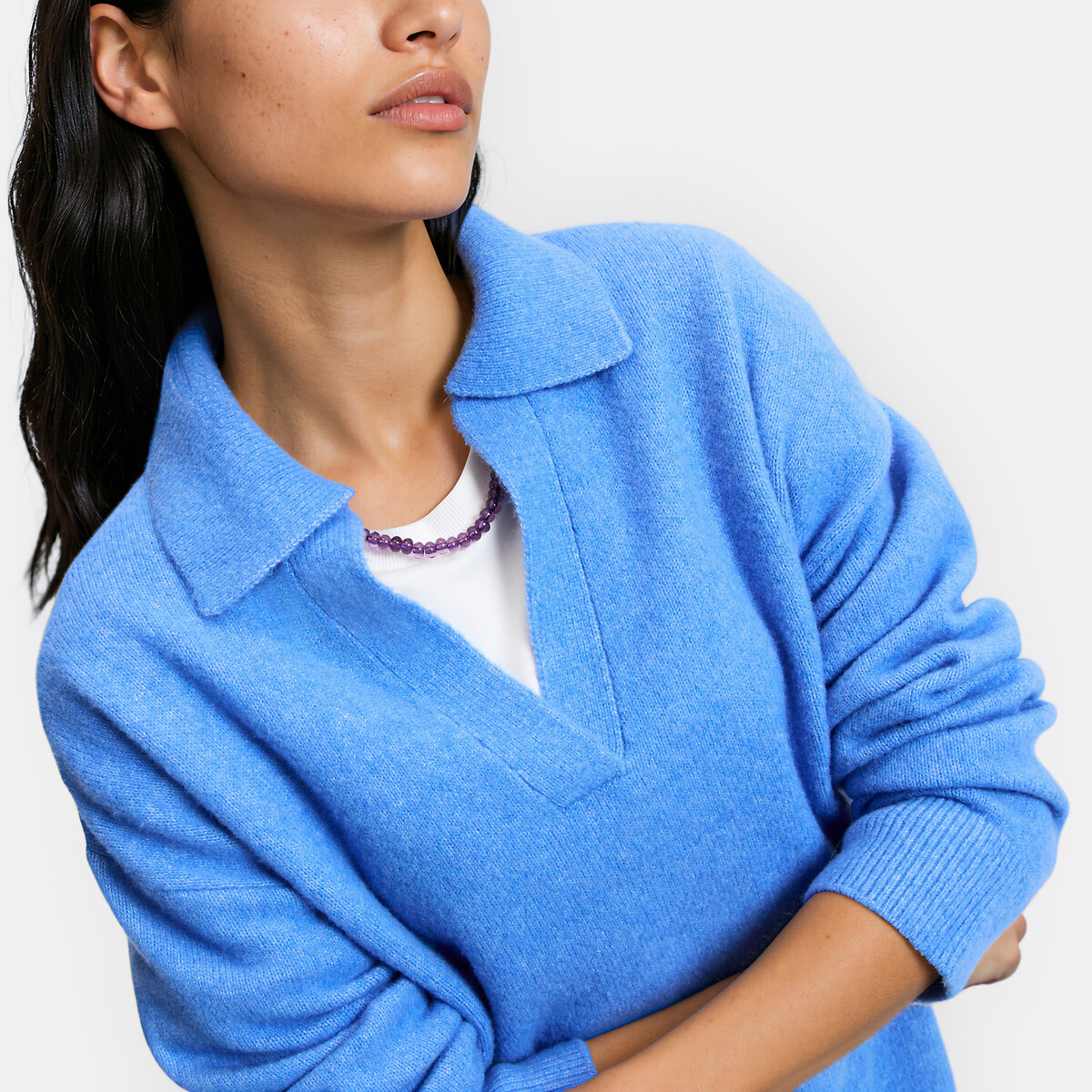 Maglione ampio con collo a polo blu elettrico, LA REDOUTE COLLECTIONS