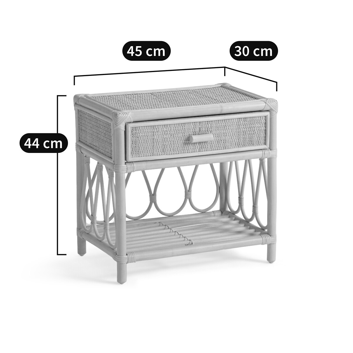 Mesita de noche con 1 cajón + 1 estante de ratán Kiara natural, LA REDOUTE INTERIEURS