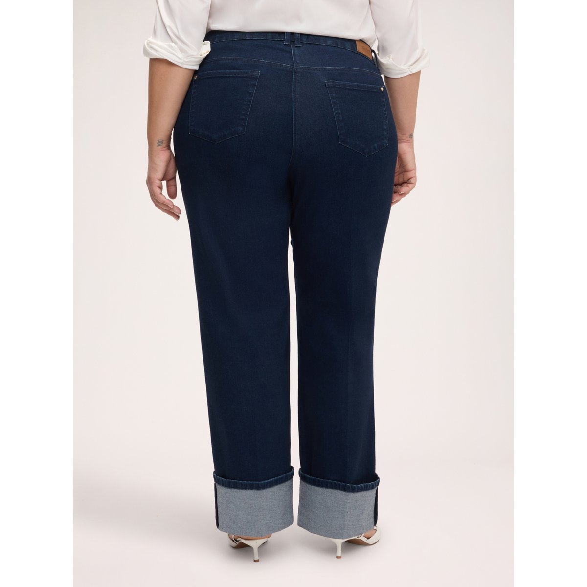 Jean Wide Leg avec maxi revers bleu, FIORELLA RUBINO