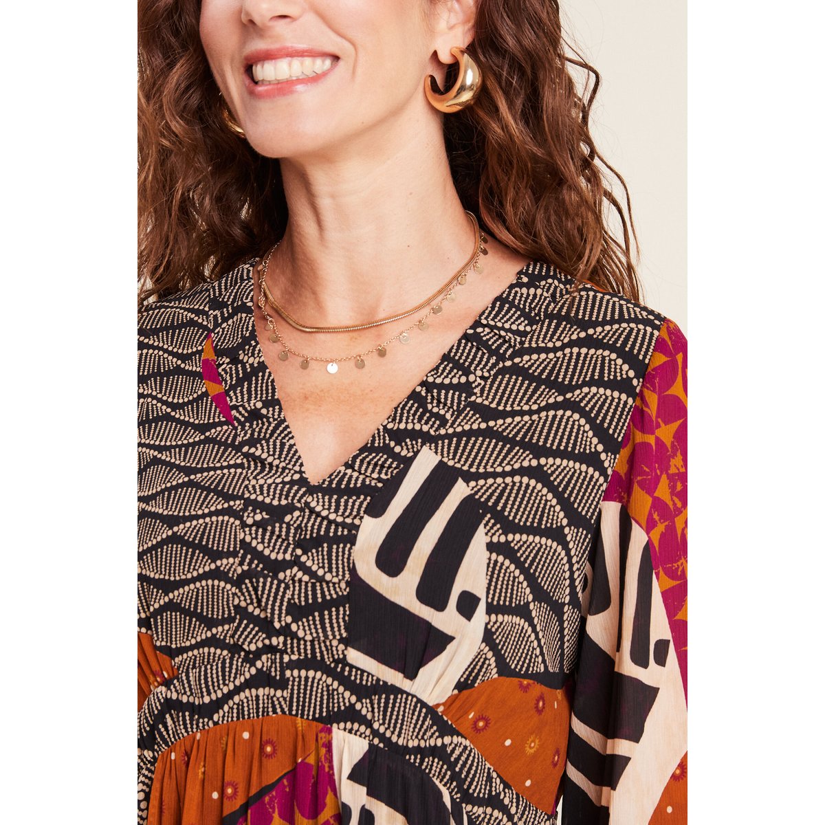Robe évasée fluide manches 3/4 multicolore, BREAL
