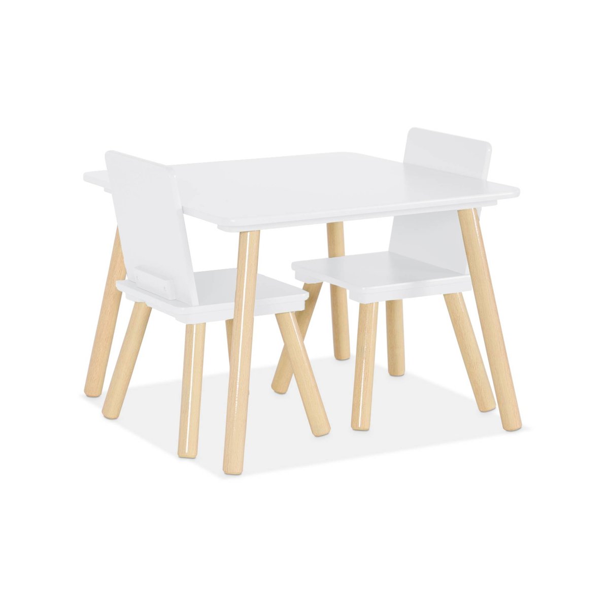 Table carrée enfant bois de pin 2 assises JUDITH blanc, SWEEEK