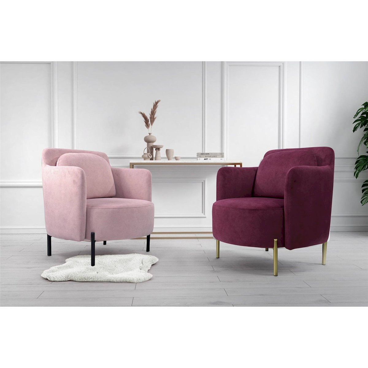 Fauteuil lounge VENESSEL enveloppant velours bordeaux velours et noir, RECOLLECTION