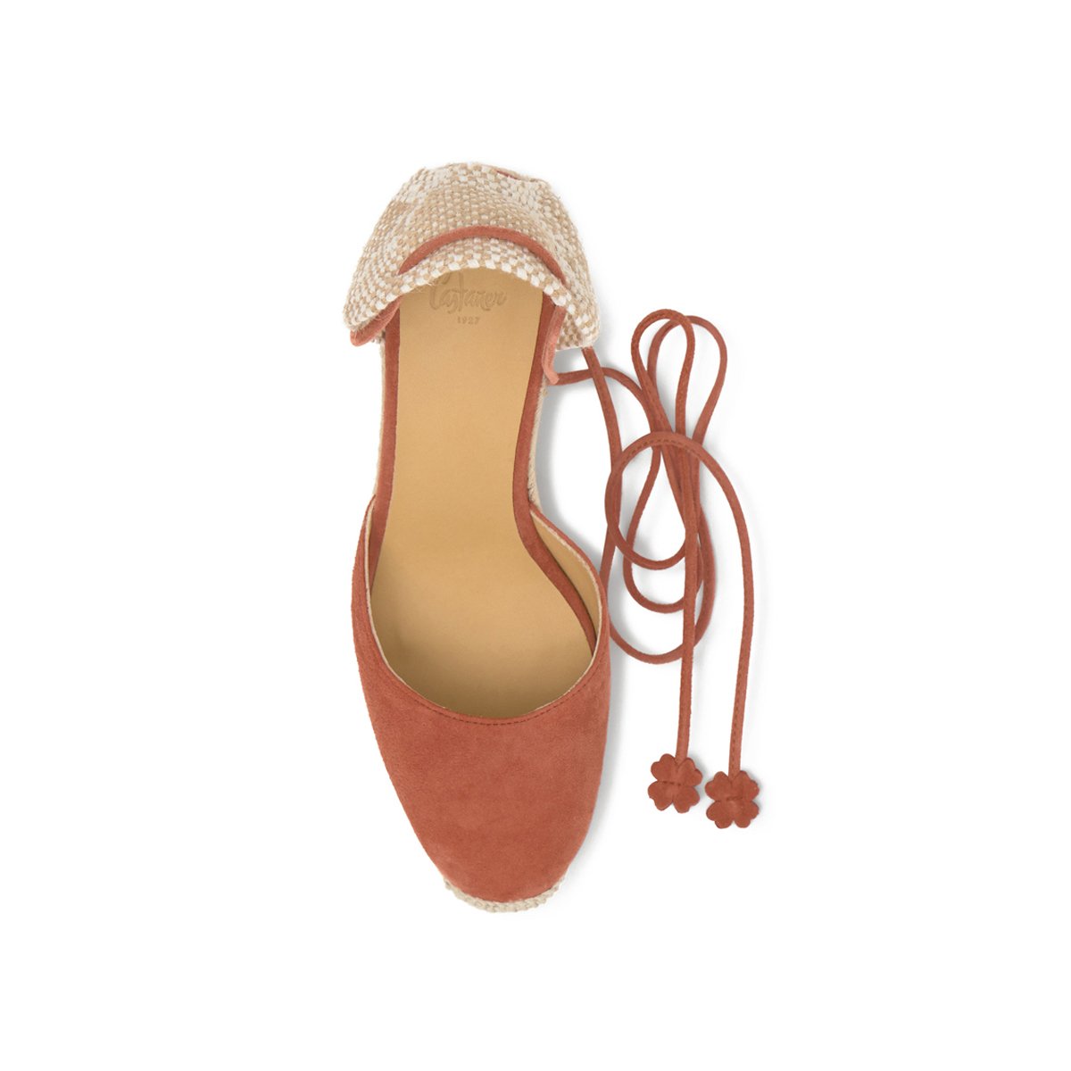 Espadrilles compensées en daim à lacets avec plateforme tressée CARINA LIGHT PLATFORM orange foncé, CASTANER