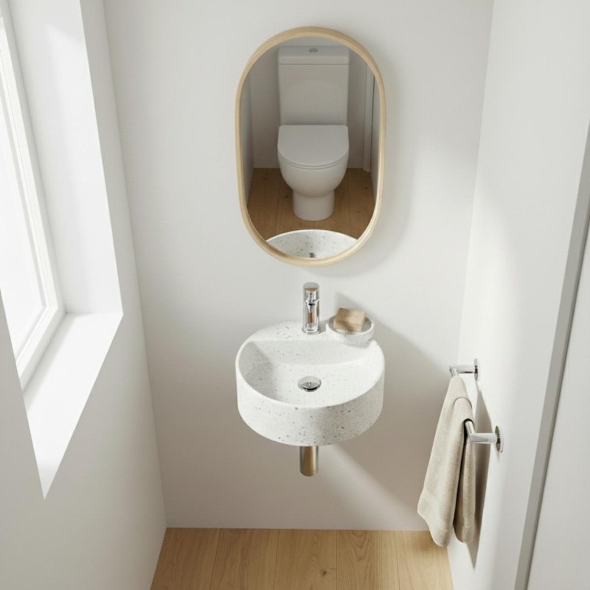 Vasque lave-mains à suspendre ronde en terrazzo 30cm IZIA blanc, MOB IN