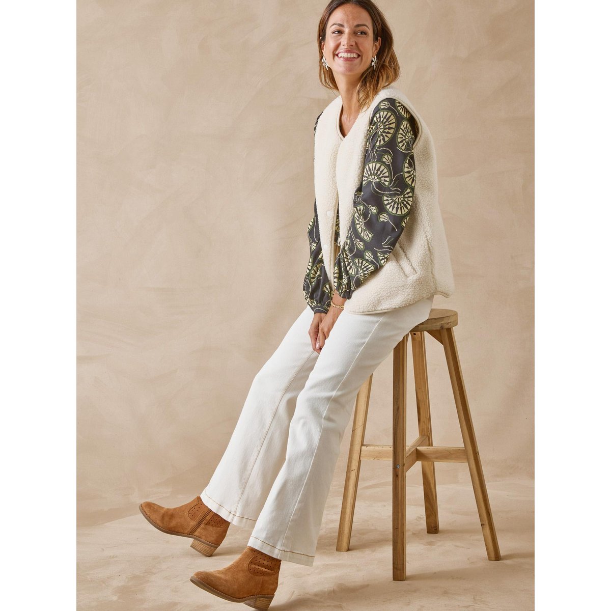 Veste maille moutonnée sans manches ecru, DAXON