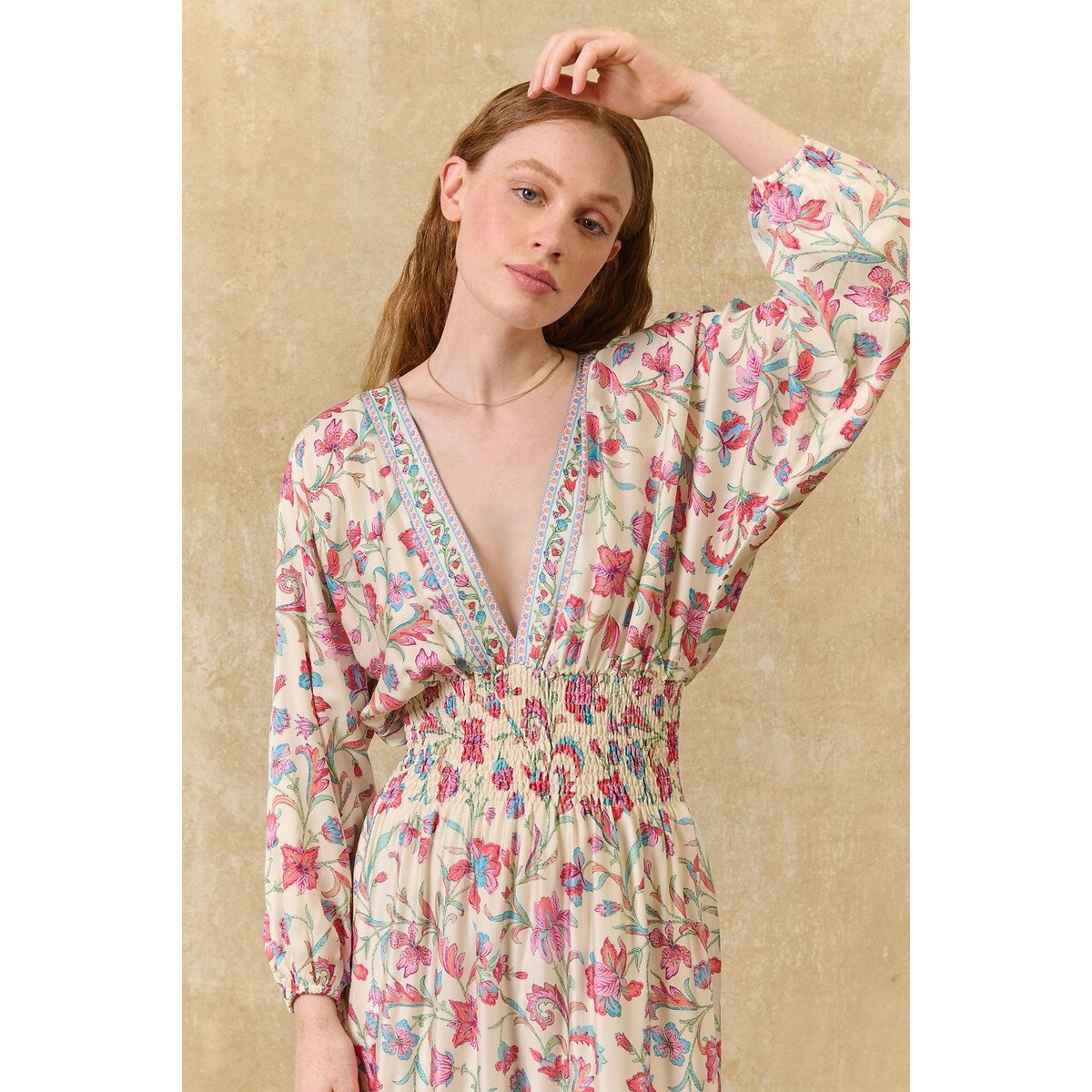 Robe longue à imprimé floral manches longues, SOFIA ecru/rose, LOUISE MISHA