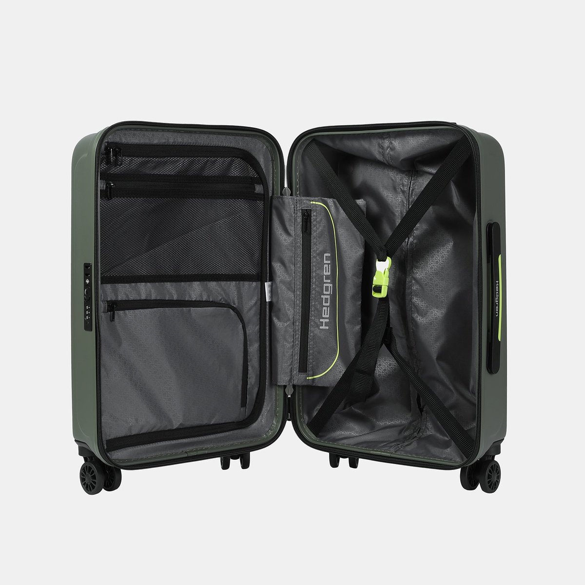 Valise cabine rigide 4 roues sécurisée olive, HEDGREN