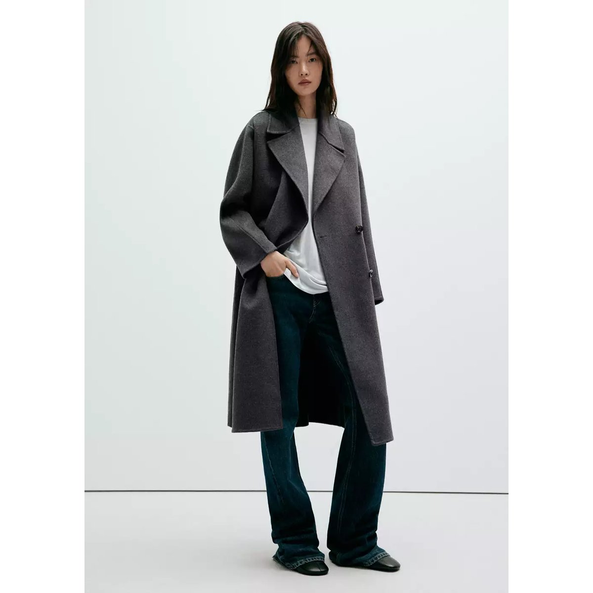Manteau laine fait main gris chiné foncé, MANGO