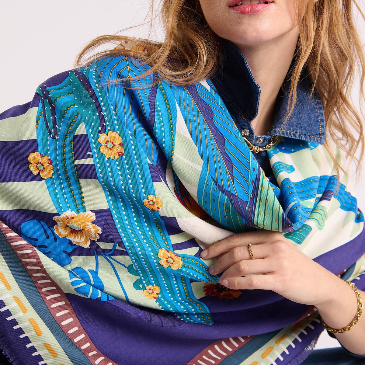 Foulard à motifs CACTUS bleu, WILD