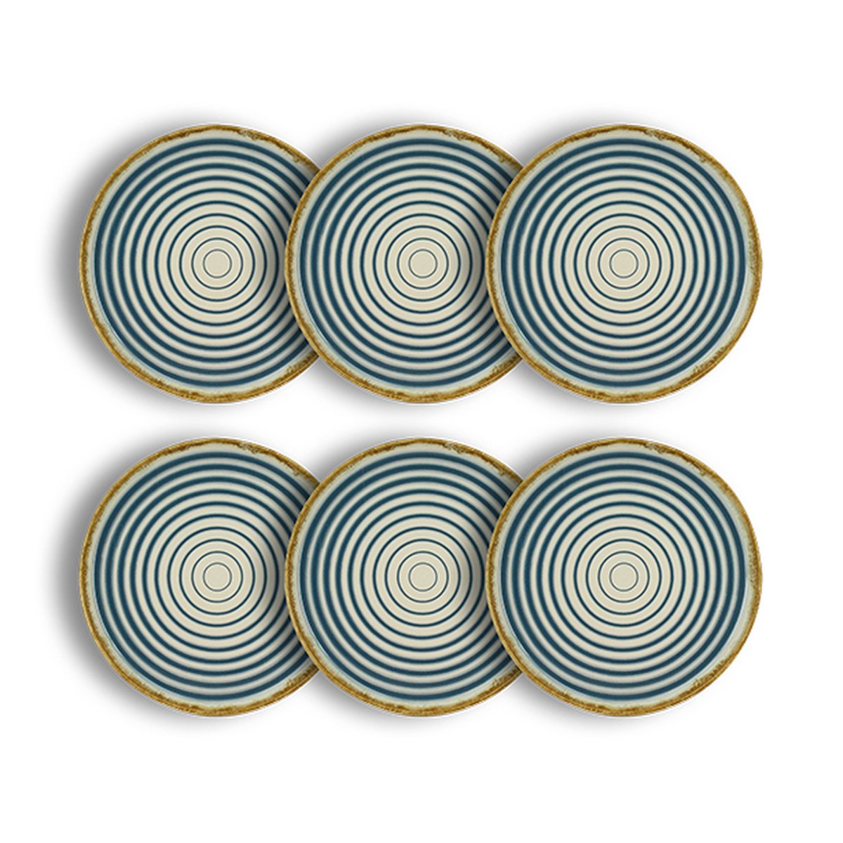 Lot de 6 assiettes plates 27cm en faïence, SPIRALE bleu, NOVASTYL