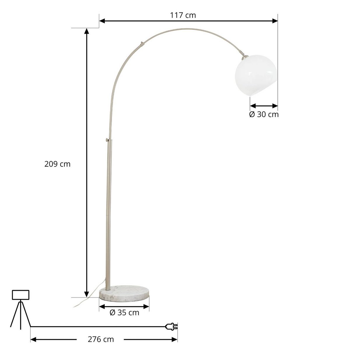 Lampadaire en métal moderne, Alverton blanc, nickel, LINDBY