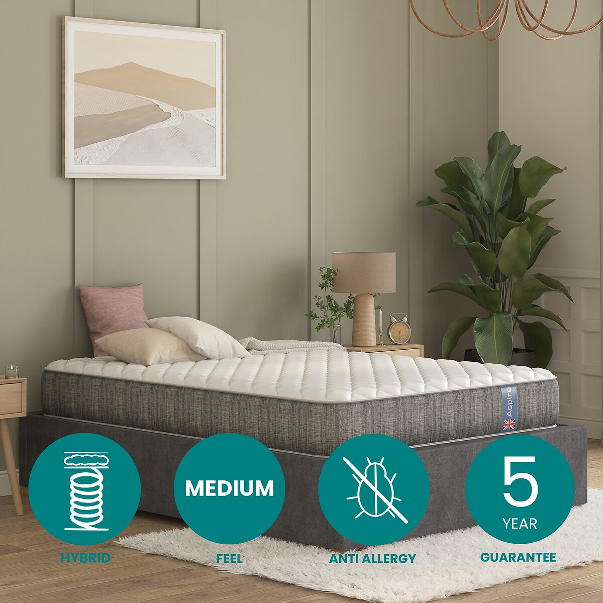 Pocket+ and Recycled Foam Hybrid Mattress white, ASPIRE