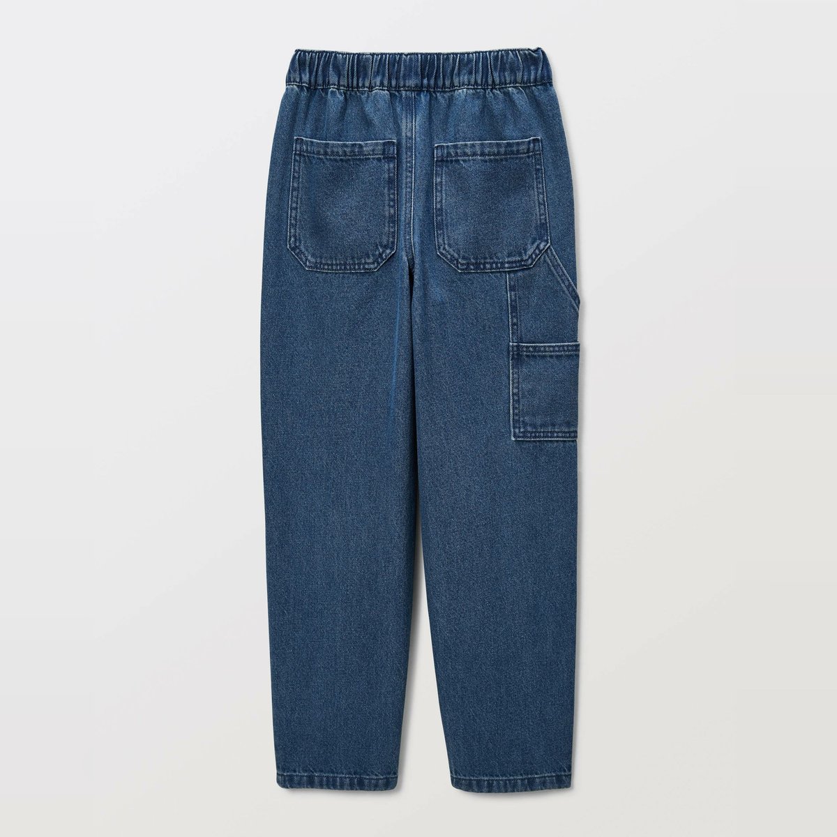 Jean droit taille élastiquée en coton bleach denim, MONOPRIX