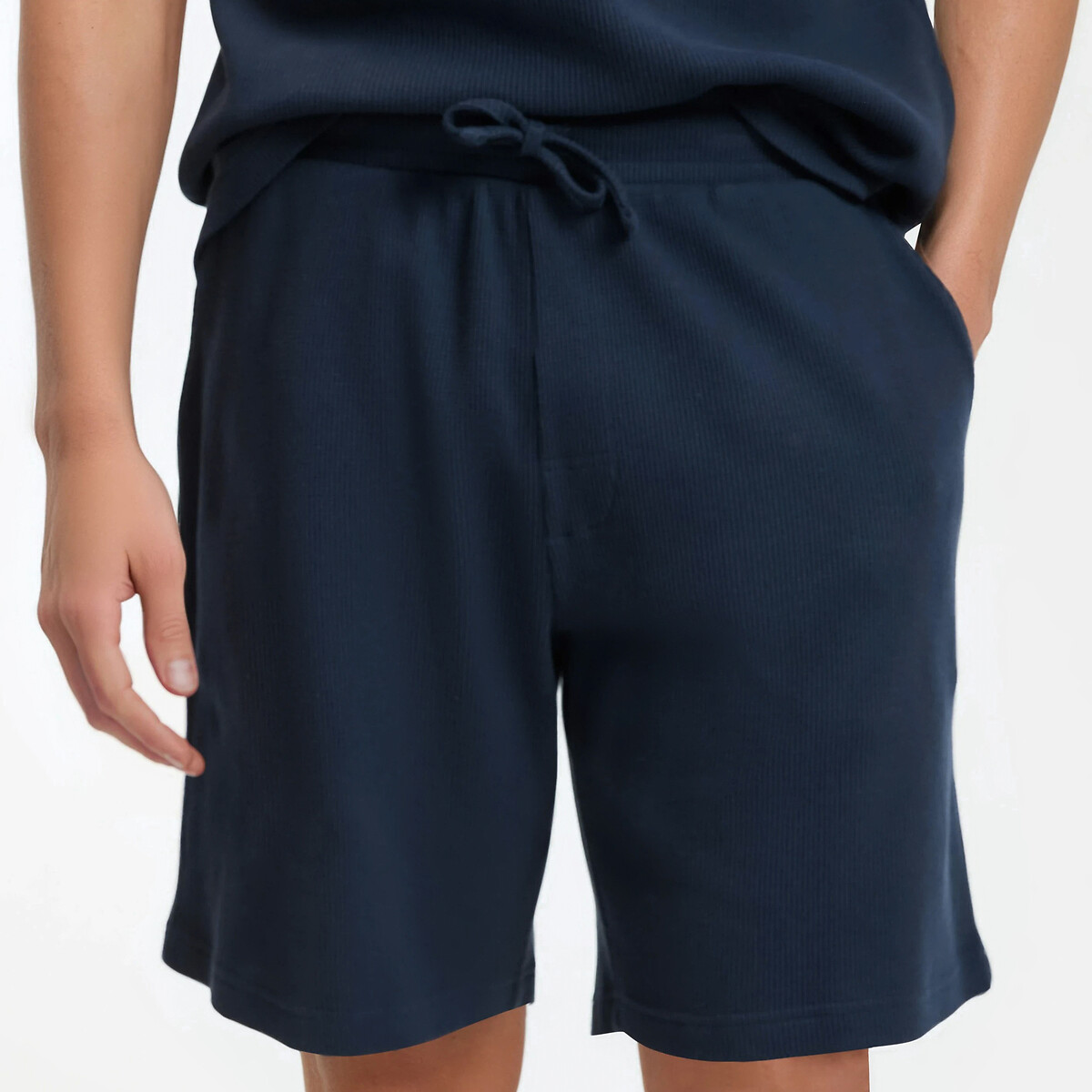 Pyjama with Short Sleeves and Grandad Collar T-shirt navy blue, LA REDOUTE COLLECTIONS