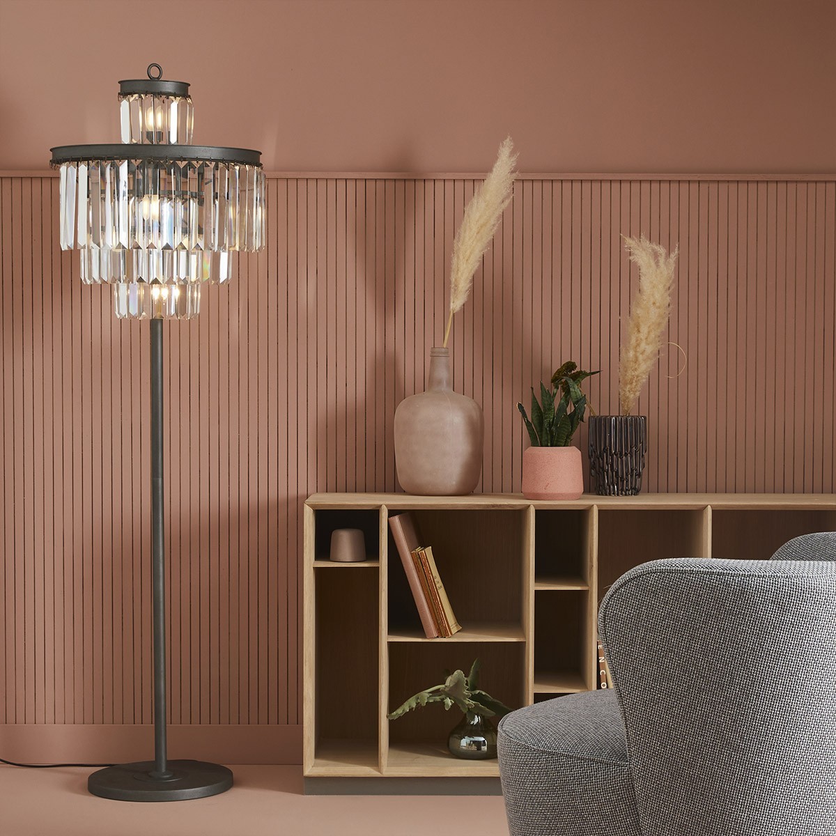 Lampadaire verre métal gris Fulgurant gris, SIGNATURE