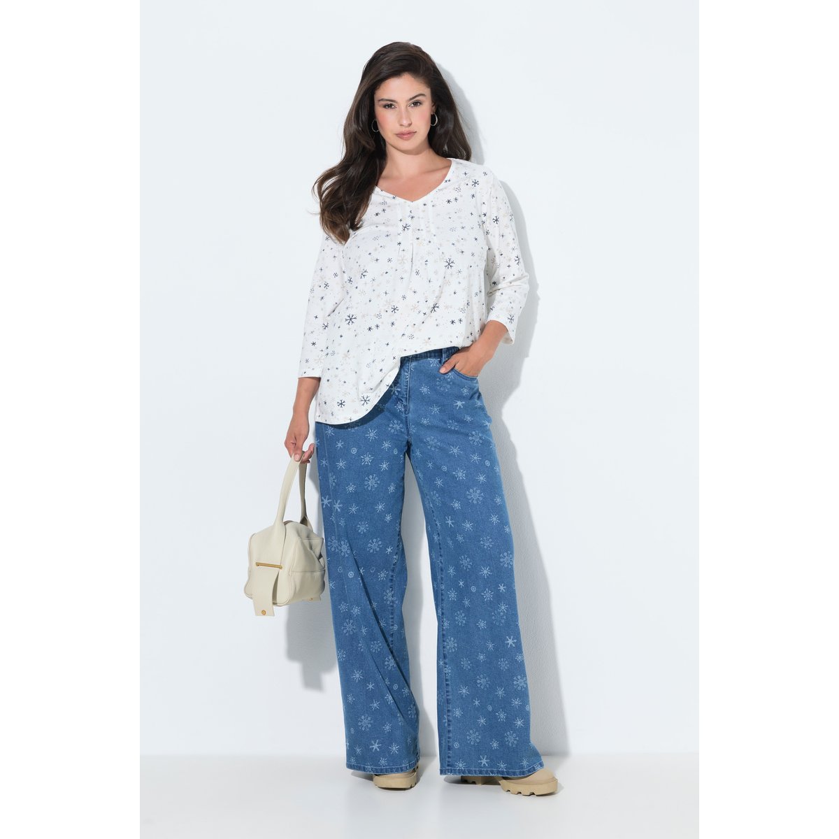 Jean Mary, motif flocons de neige bleu jean, ULLA POPKEN