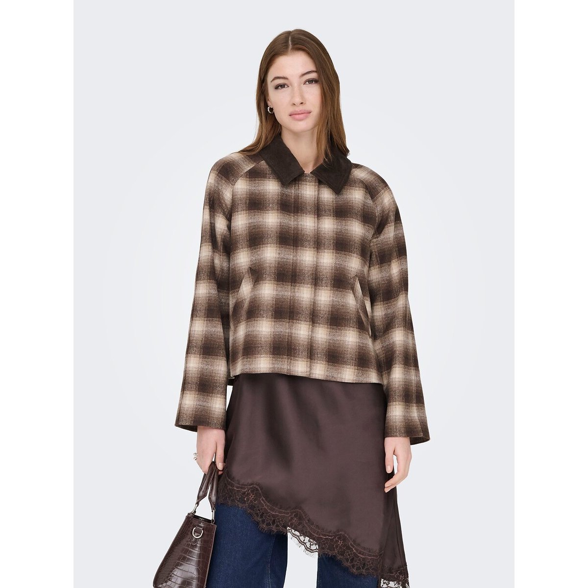 Cappotto corto a quadri marrone quadri, ONLY