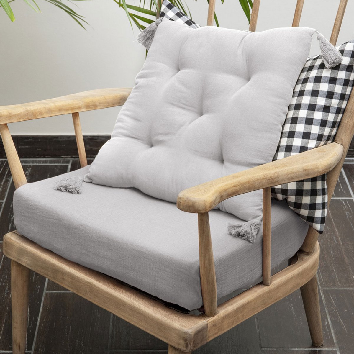 Coussin de chaise 40x40 cm Gaze de coton avec pompons Nuage nuage, EDEN