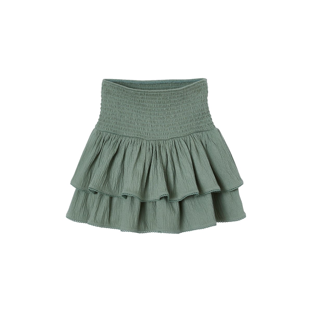 Jupe à volants taille smockée vert sauge, VERTBAUDET