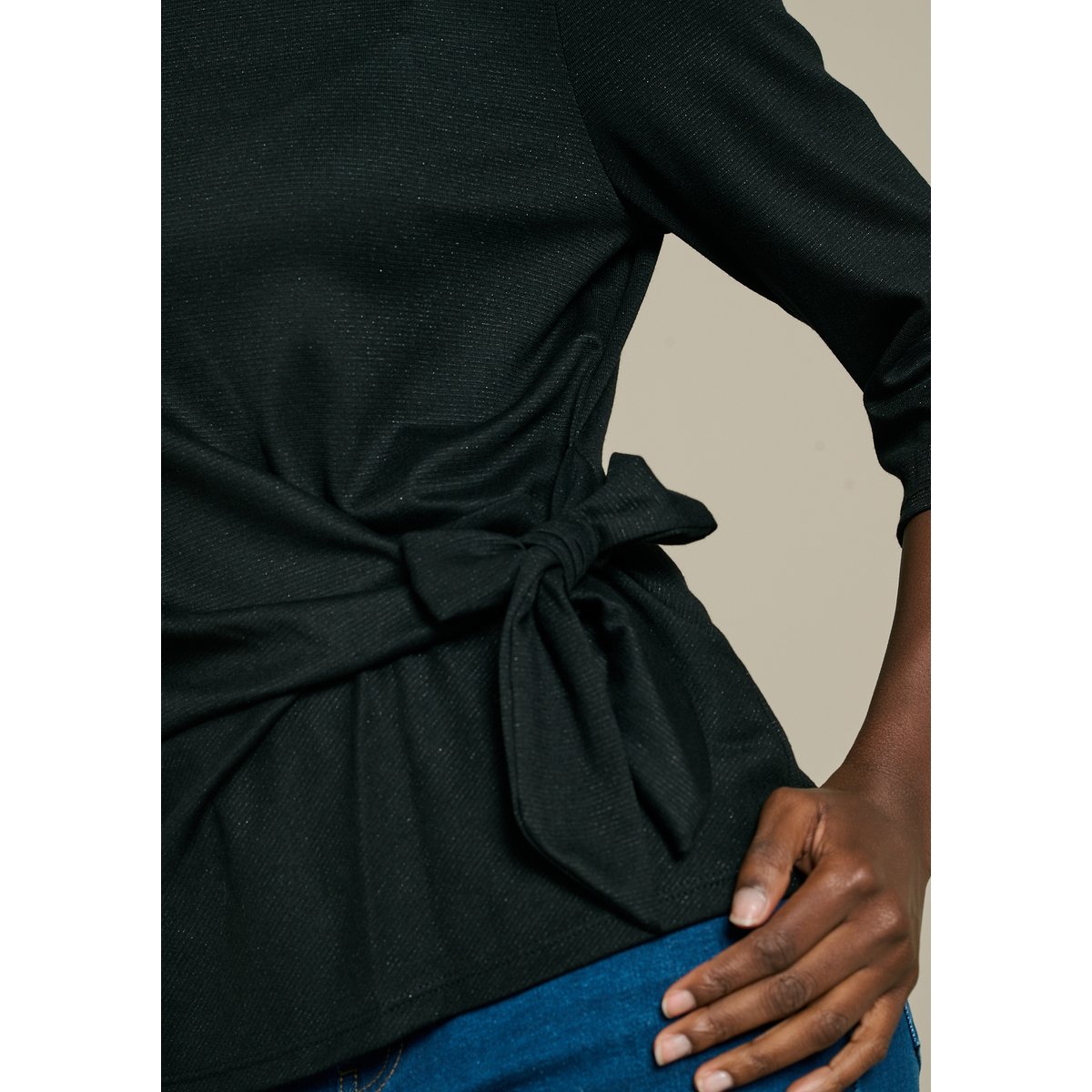 T-shirt noué noir, LOLALIZA