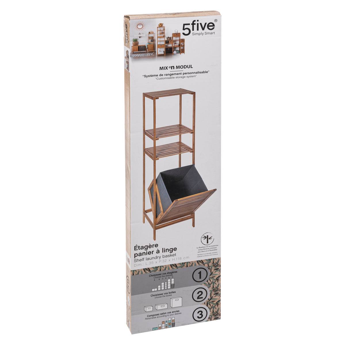 Étagère colonne avec panier MIX'N MODUL marron, 5FIVE SIMPLY SMART