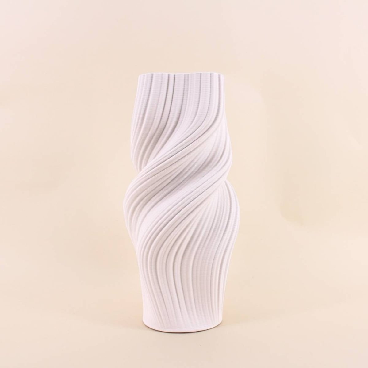 Vase twist en céramique 3D, H39cm blanc, ORNAMI