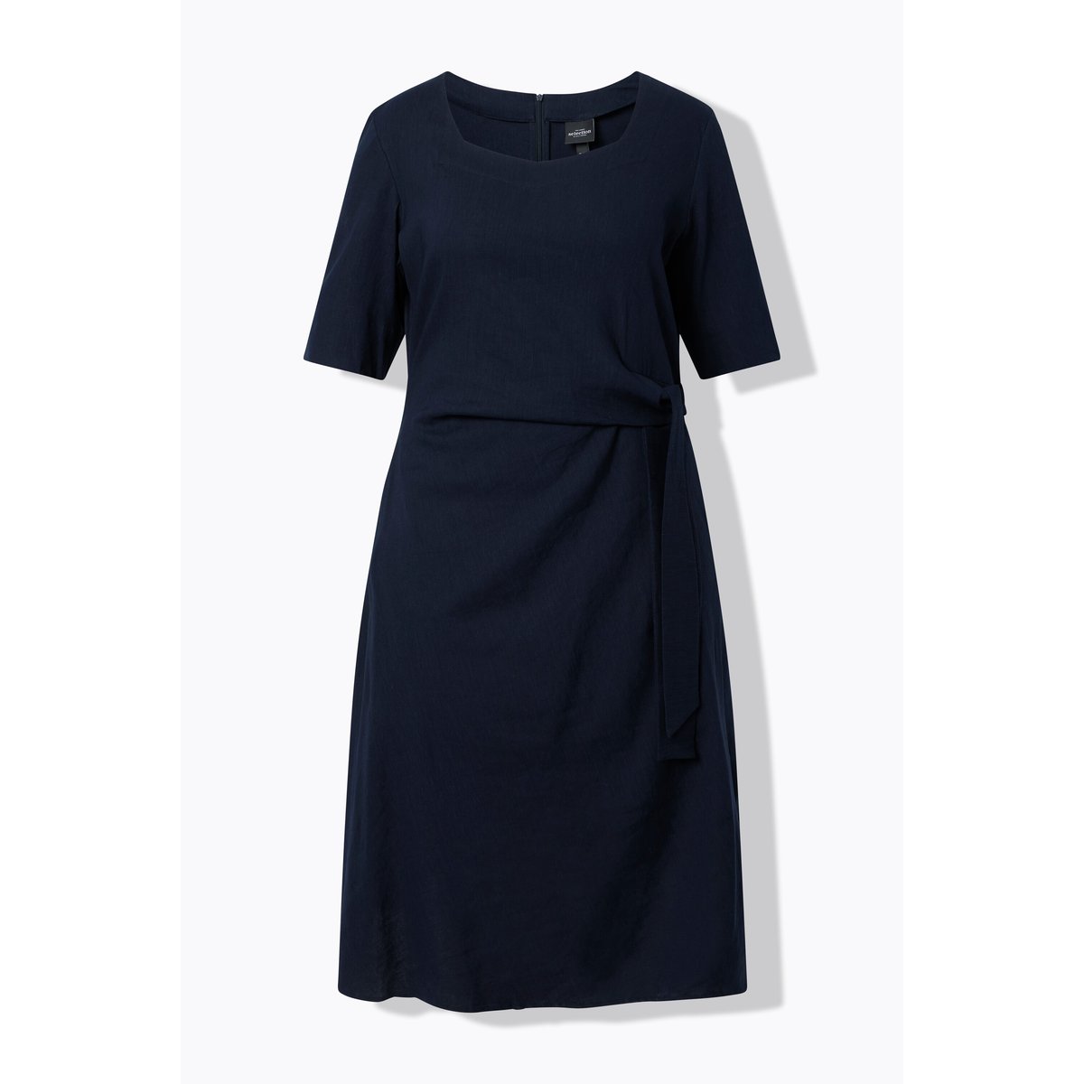 Robe midi en lin mélange, esprit cache-cœur marine foncé, ULLA POPKEN