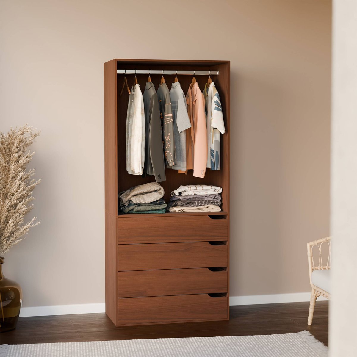 Module dressing décor bois 4 tiroirs 1 penderie NEPAL naturel, SWEEEK