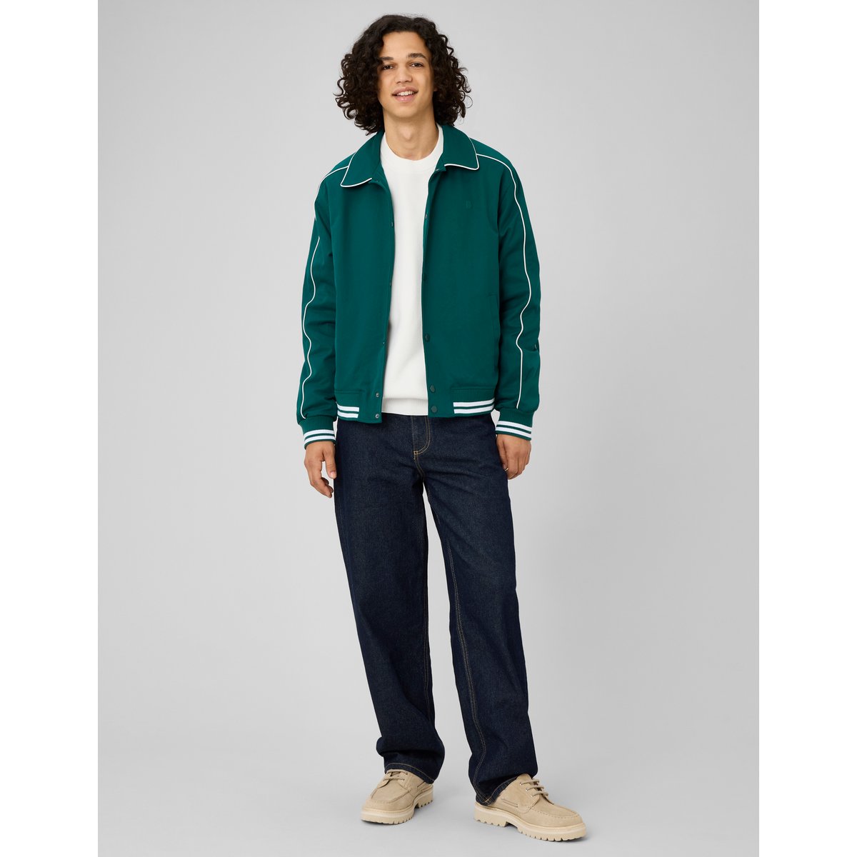 Blouson col chemise à pressions vert, BZB