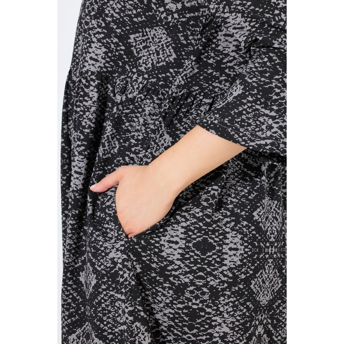 Robe midi en jersey, manches 3/4 gris graphite, ULLA POPKEN
