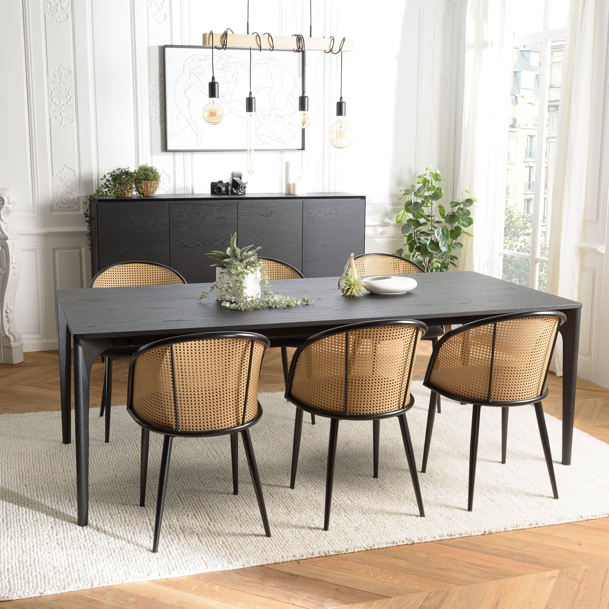 Table de repas moderne noire pieds chêne massif 220 cm PANAMA noir, PIER IMPORT
