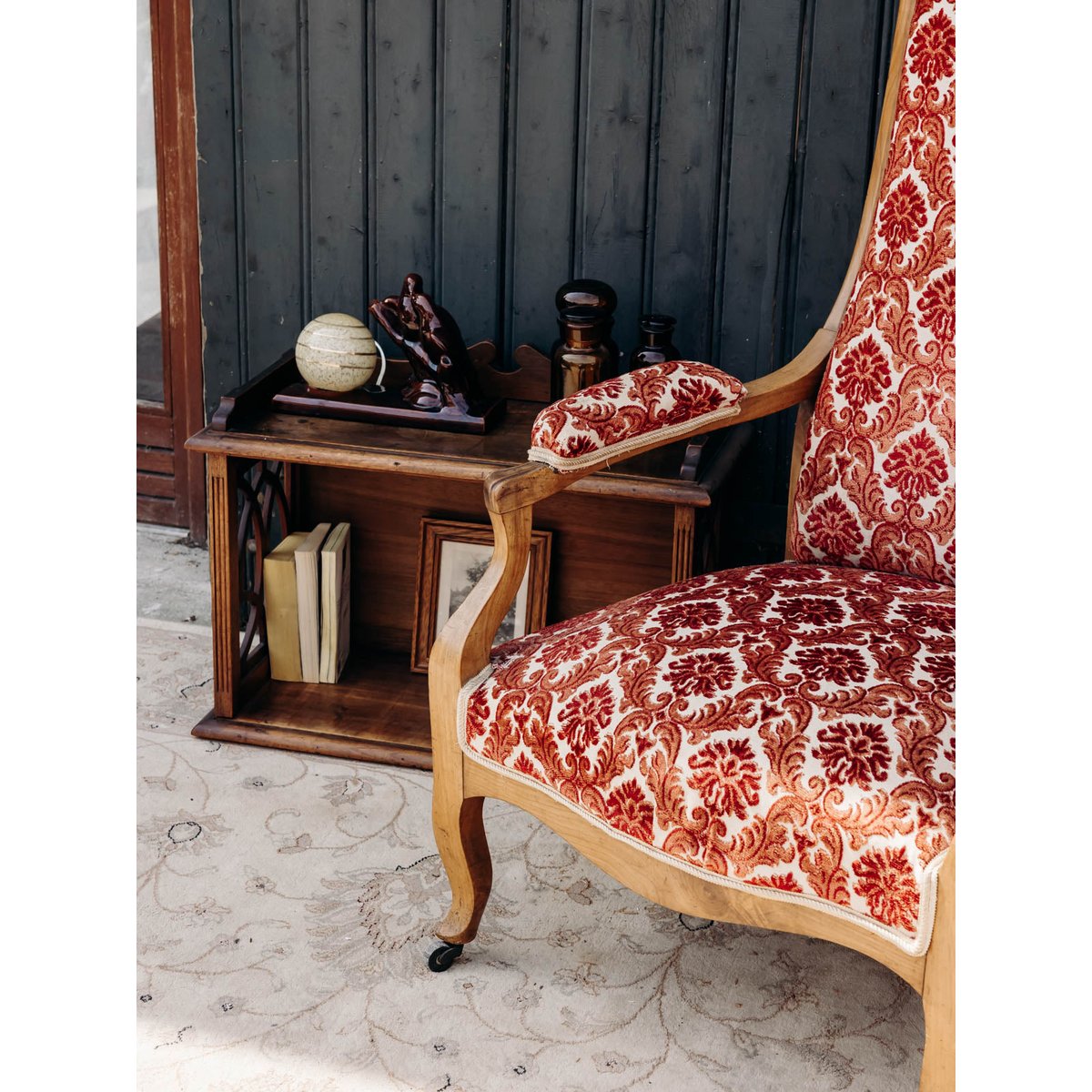 Fauteuil bordeaux au style Louis XV Ernest N°1061 - Bon état rouge, DEBONGOUT
