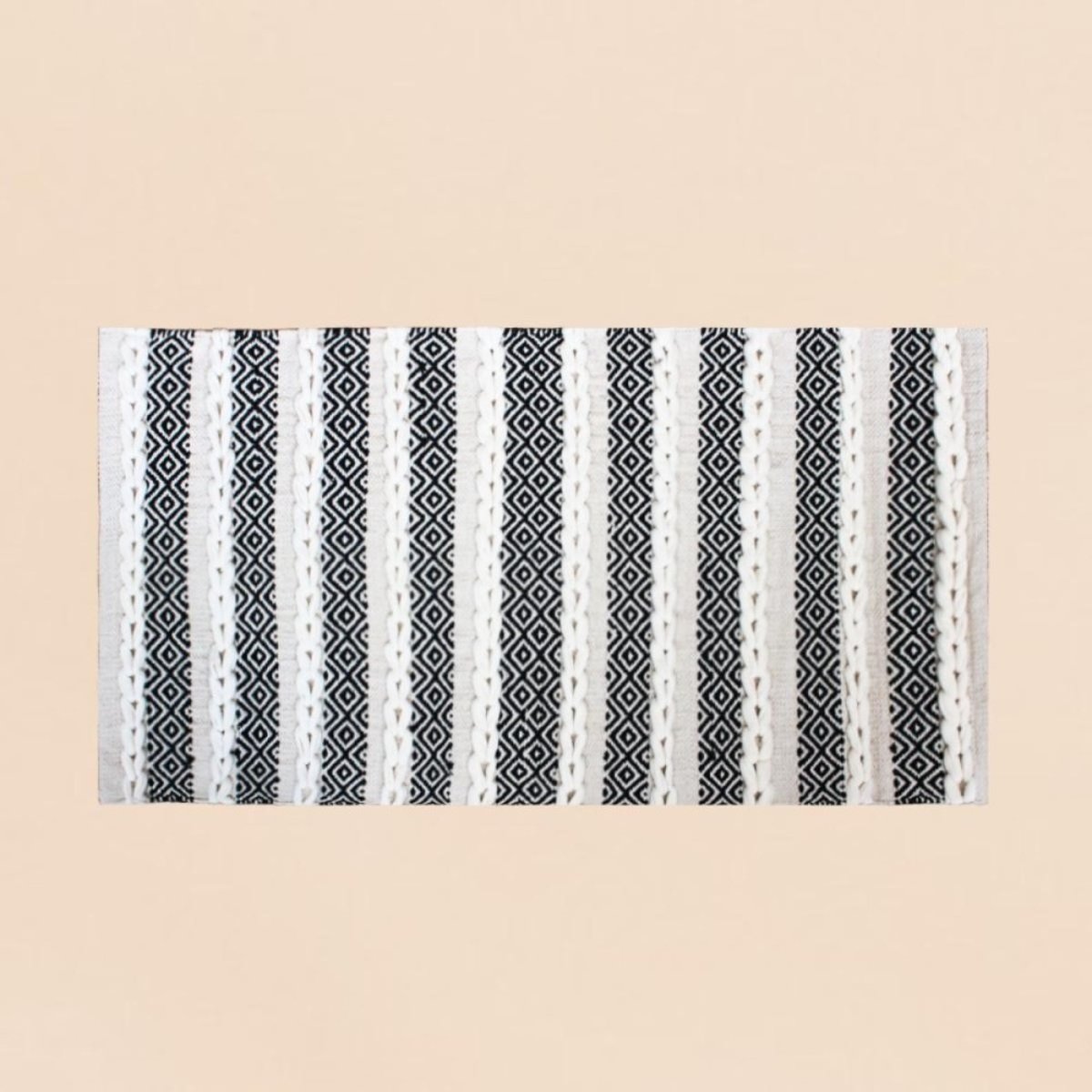 Tapis descente de lit en coton rayé 110x60cm blanc, ORNAMI