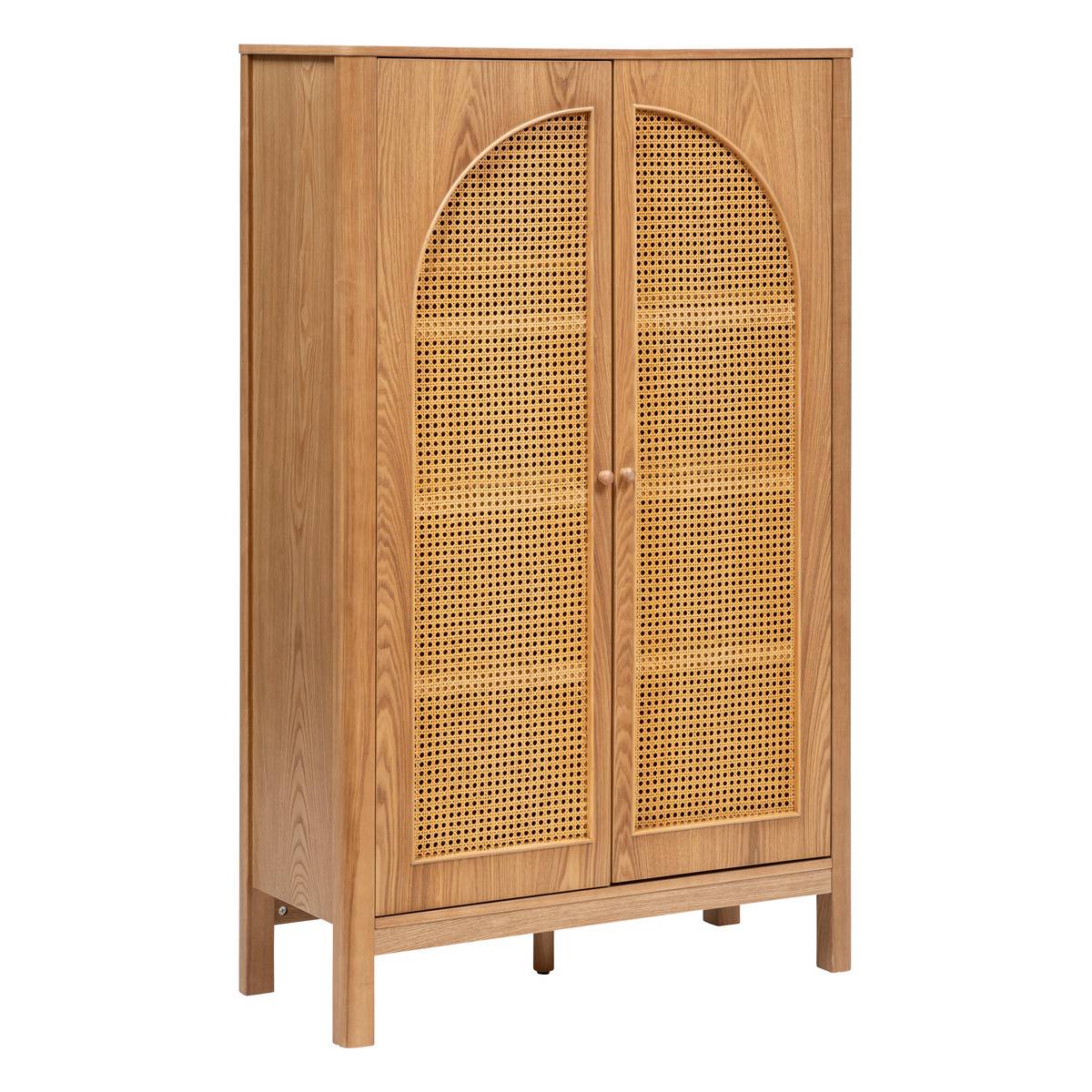 Armoire 2 portes cannage en rotin placage frêne TIRIA marron, ATMOSPHERA
