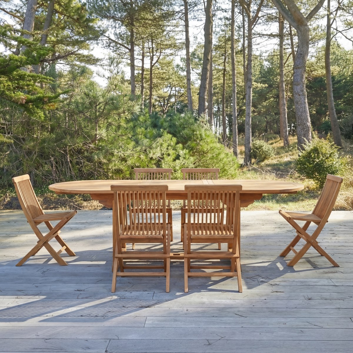 Ensemble table et chaises de jardin en Acacia massif, CAPRI marron, TIKAMOON