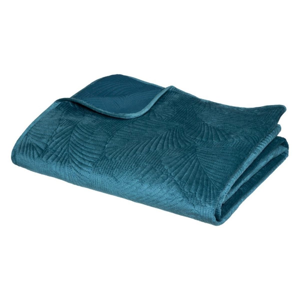 Dessus de lit velours 240x260 Feuille canard bleu, ATMOSPHERA