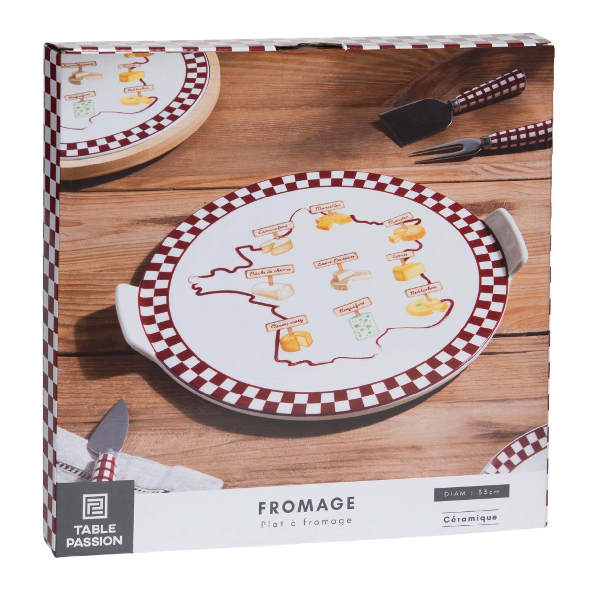 Plateau rond Fromage 33 cm   - FROMAGE rouge, TABLE PASSION