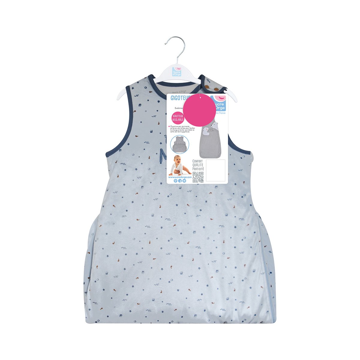Gigoteuse 6/36m mabrouk velours doux sans manches bleu, SUCRE D'ORGE