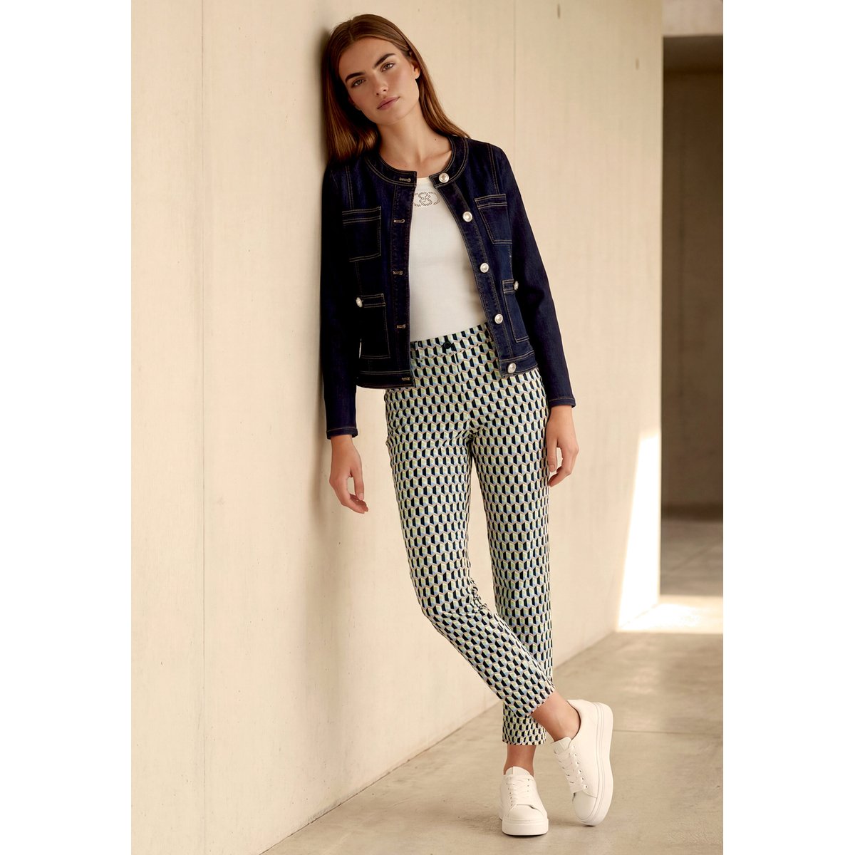 Pantalon business à plis repassés bleu/vert, BETTY BARCLAY