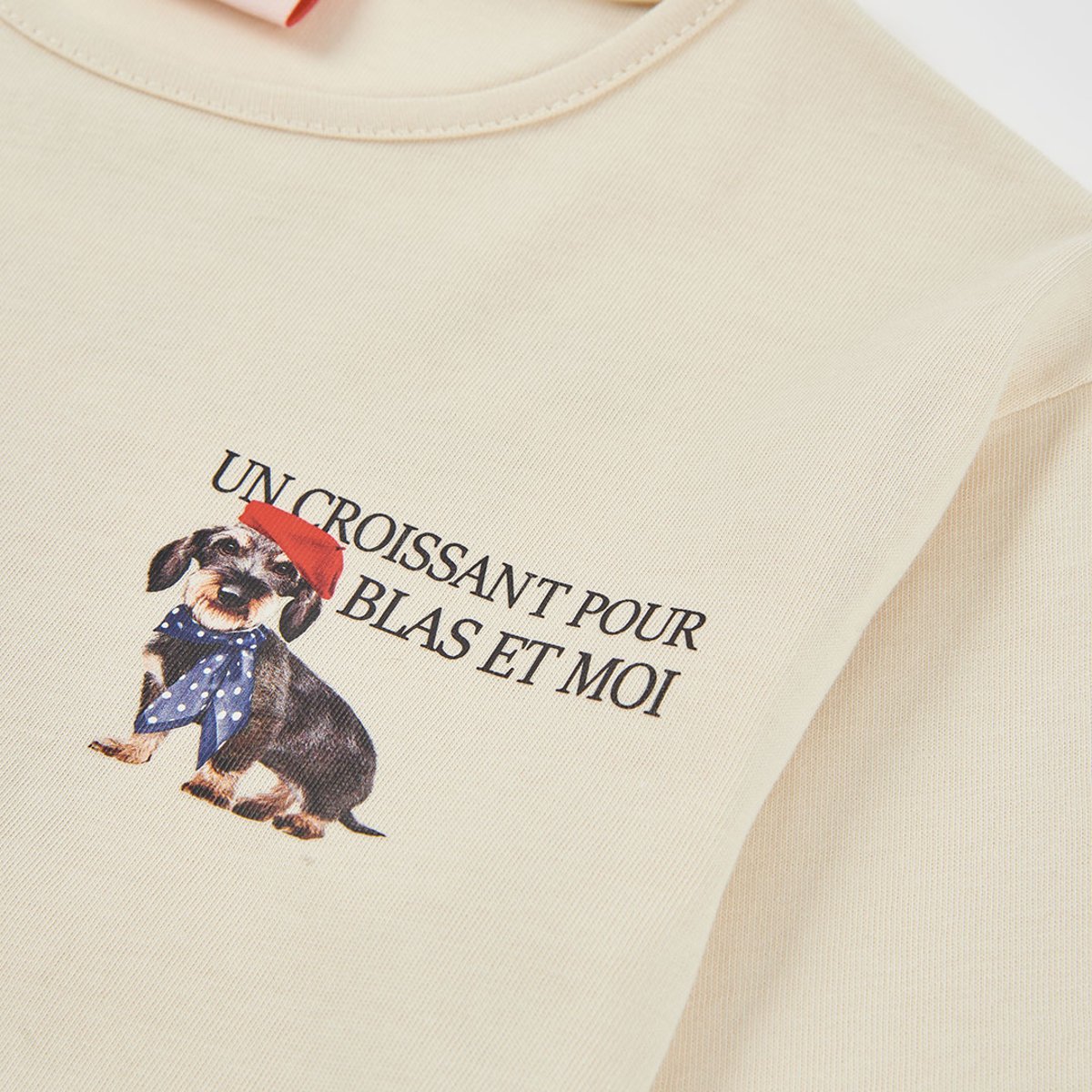 T-shirt fille en maille imprimé chien beige, BOBOLI