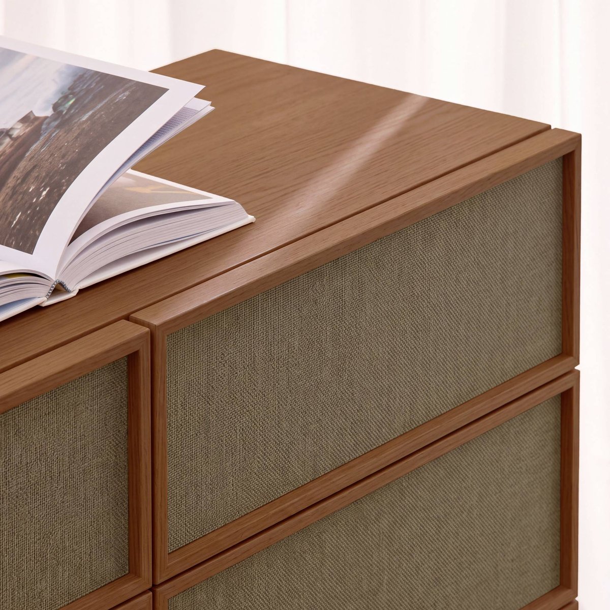 Commode de rangement décor bois et tissu 6 tiroirs KUBA naturel, SWEEEK