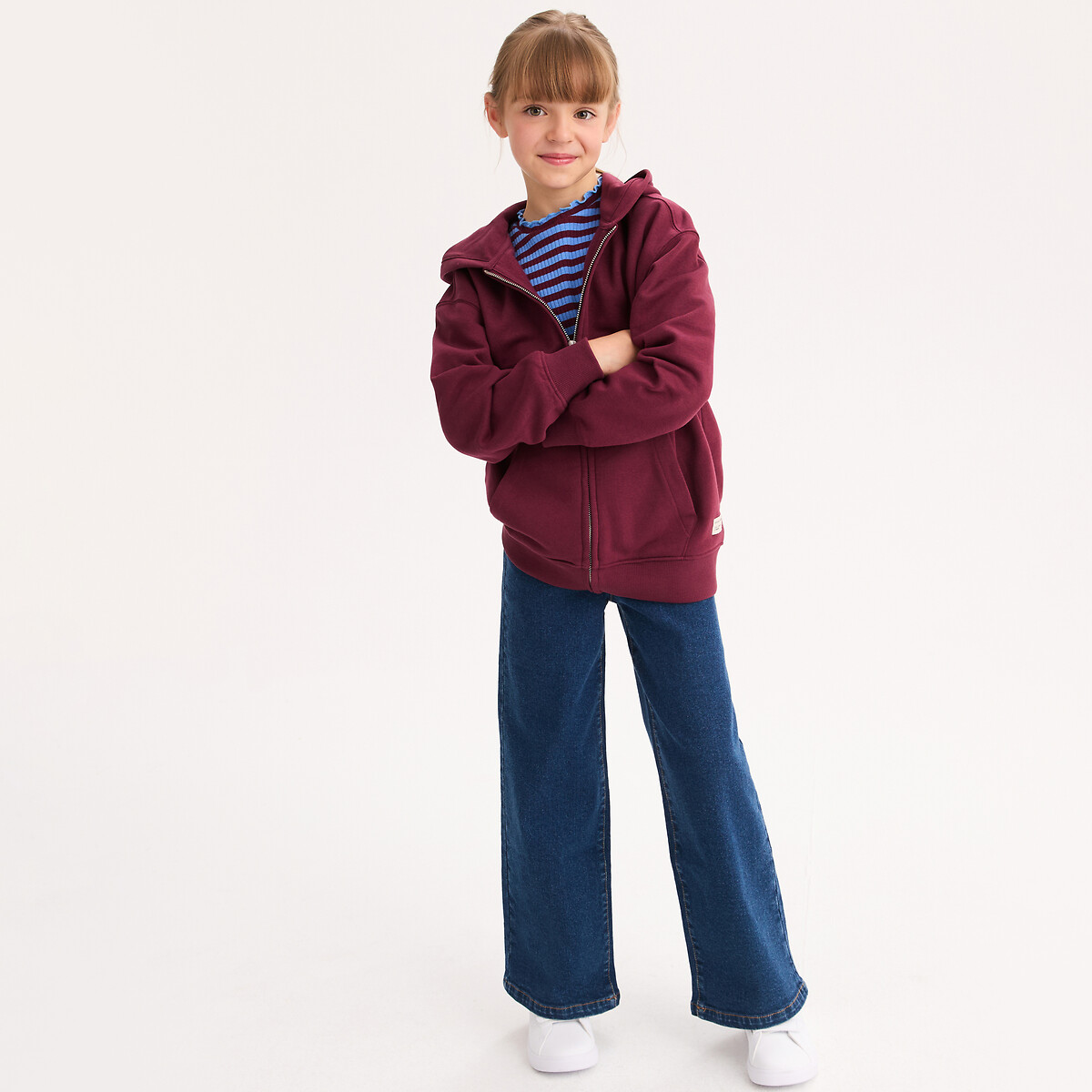 Sudadera de felpa con capucha y cremallera burdeos, LA REDOUTE COLLECTIONS