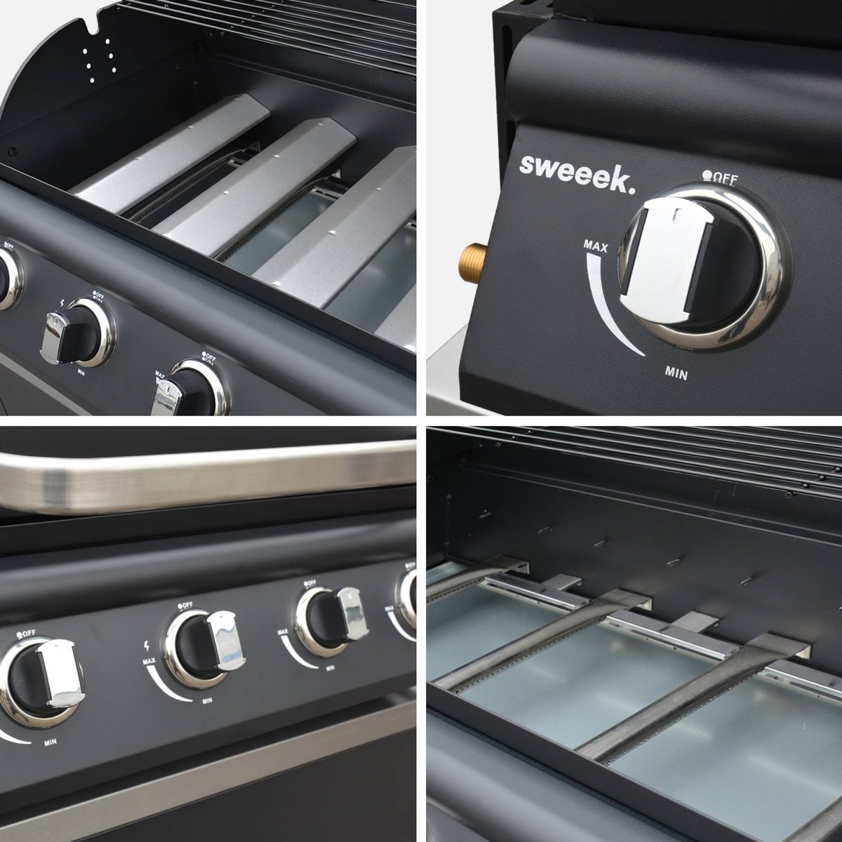 Cuisine extérieure 3 modules acier avec barbecue gaz 4 brûleurs THIRA BARBECUE GAZ + 3 MODULES noir, SWEEEK