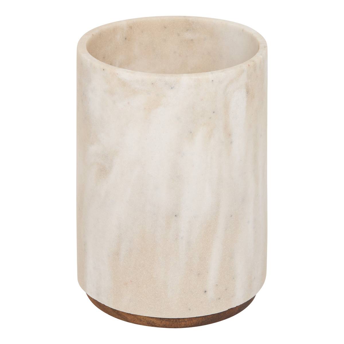 Pot à cotons cylindrique en polyrésine et acacia COME beige, 5FIVE SIMPLY SMART