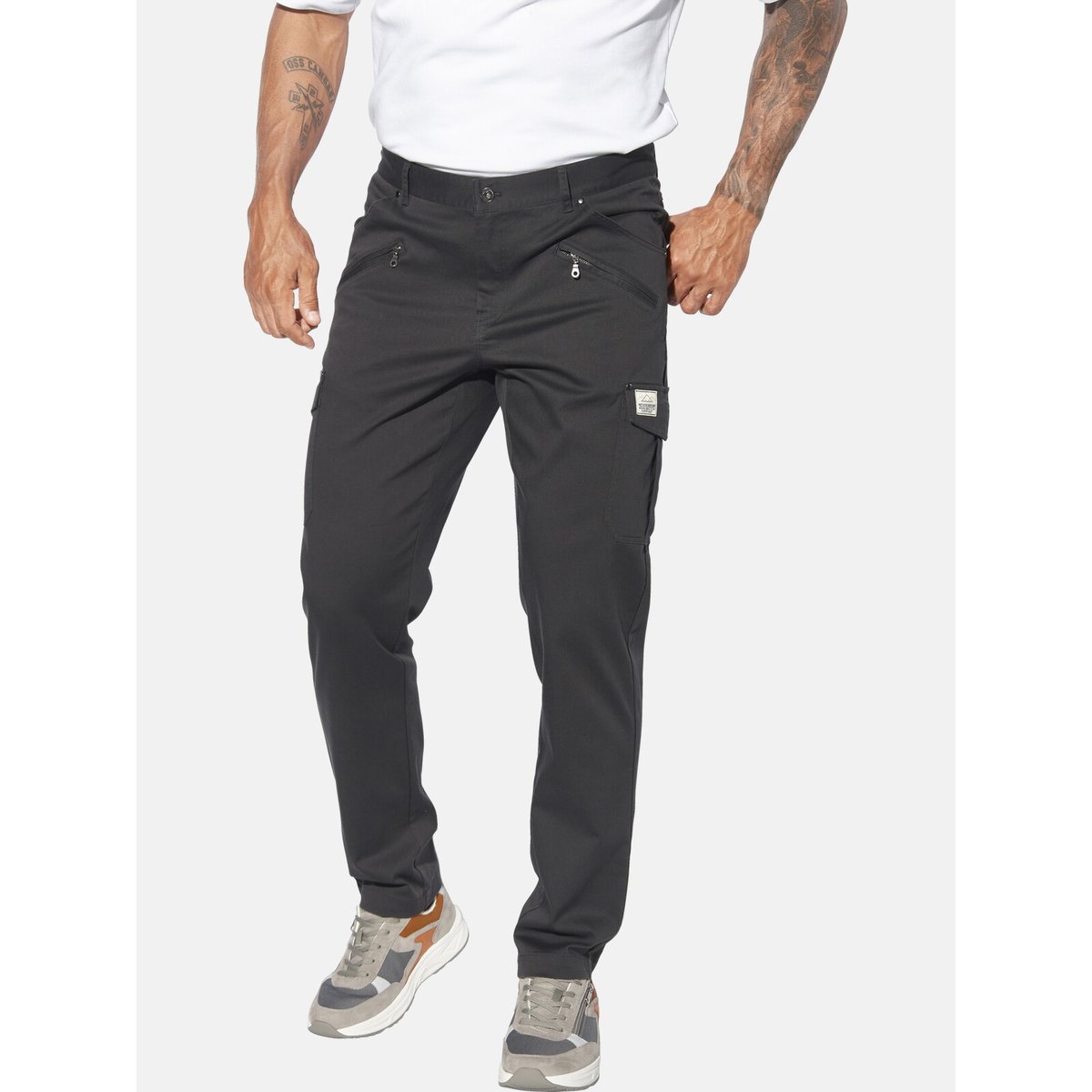 Pantalon taille basse HARSEN gris à dessin, JAN VANDERSTORM