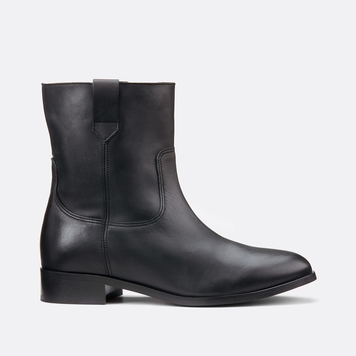 Leather Western Ankle Boots with Flat Heel black, LA REDOUTE COLLECTIONS